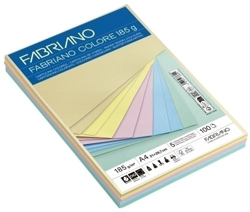 CARTULINA A4 FABR. 185g P/100 COL.PASTEL