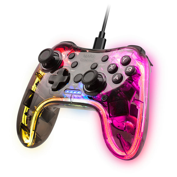MGP-C  Gamepad Profesional Nen RGB  Vibracin Hptica Dual  Joysticks Analgicos  Mando para PC  Switch  PS3  Raspberry Pi  Mac  Android  Transparente  MGPC  Transparente
