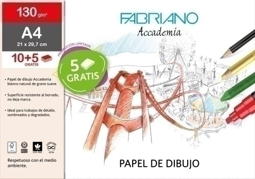 LAMINAS DIBUJO FABRIANO A4 130g 21x29 7 LISA BOLSA DE 10