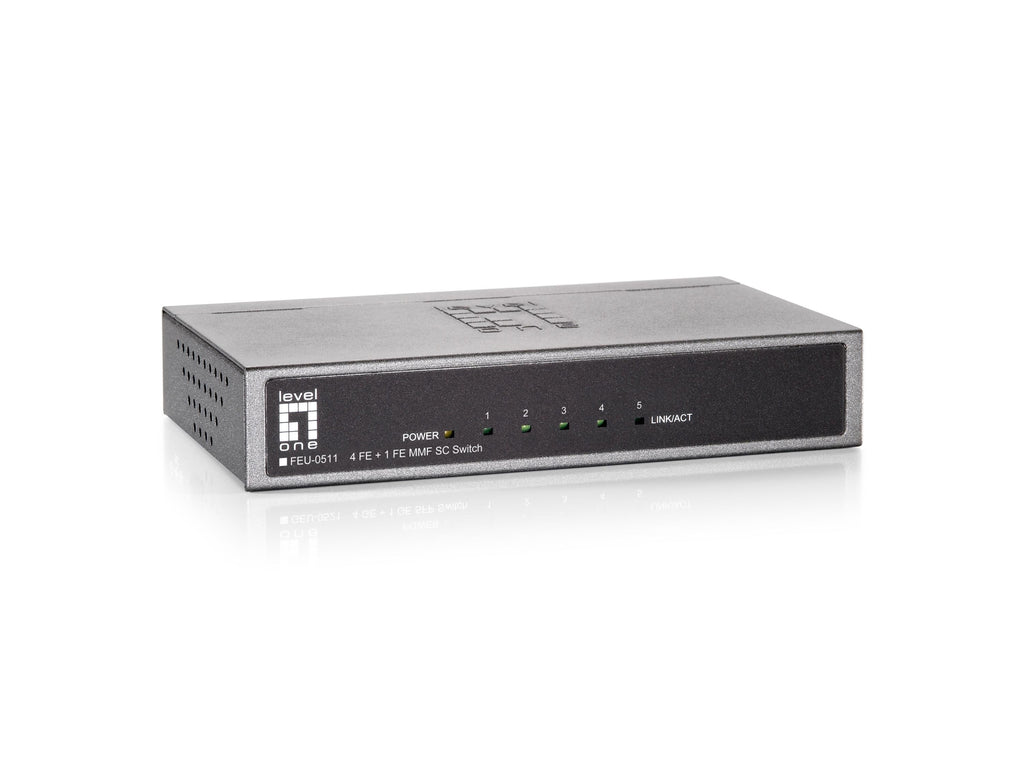 Switch Fast Ethernet de 5 puertos  1 Port SC Multi-Mode Fiber  2km