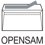 CAJA 500 SOBRES AMERICANO (115X225) OFFSET BLANCO 90 GRS. VENTANA IZQUIERDA 45X100 B.20 I.20 OPENSAM AUTOADHESIVO CON TIRA DE SILICONA SAM 247759