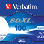 Paquete de cinco en caja Jewel con rea de impresin ancha para impresoras de inyeccin de tinta 4x 100 GB* BD-R XL