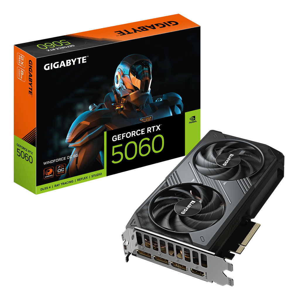 GeForce RTX 5060 WINDFORCE OC 8G Tarjeta Grfica - 8GB GDDR7  128bit  PCI-E 5.0  2512 MHz Frecuencia del ncleo  3 x DisplayPort  1 x HDMI  GV-N5060WF2OC-8GD