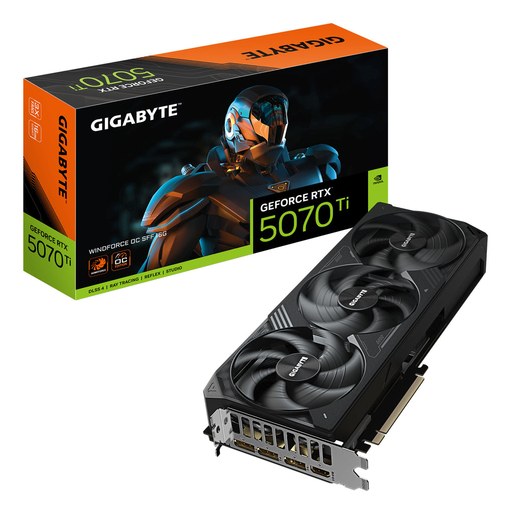 GeForce RTX 5070 Ti WINDFORCE OC SFF 16G Tarjeta Grfica - 16GB GDDR7  256 bits  PCI-E 5.0  2497 MHz Core Clock  3 x DP 2.1a  1 x HDMI 2.1b  NVIDIA DLSS 4  GV-N507TWF3OC-16GD