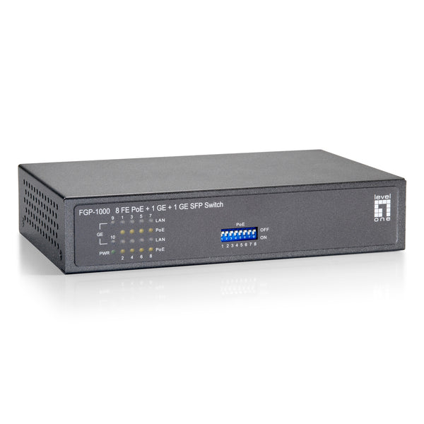 Switch Fast Ethernet PoE de 10 puertos  1 Port Gigabit  1 Port Gigabit SFP  120W  9 PoE Outputs