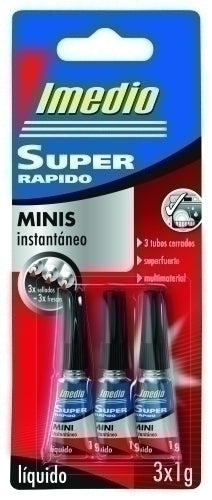 IMEDIO PEGAMENTO SUPER RPIDO LQUIDO ADHESIVO INSTANTNEO MINI 3 X 1GR EN BLSTER