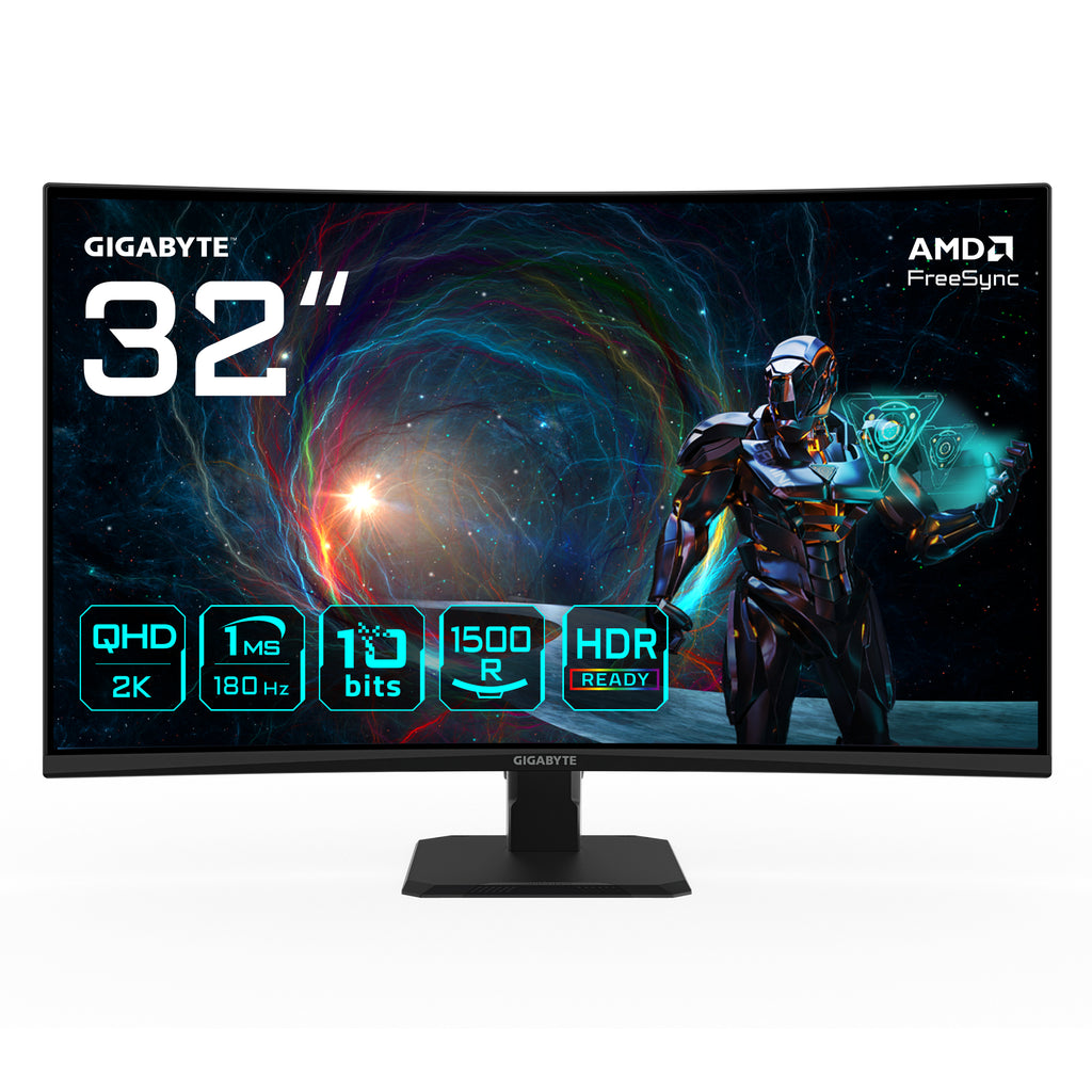 GS32QCA 31.5" Monitor Curvo para Gaming QHD - 2560 x 1440  180Hz  1ms  250 cd/m  FreeSync  HDR Ready  HDMI 2.0  DisplayPort 1.4