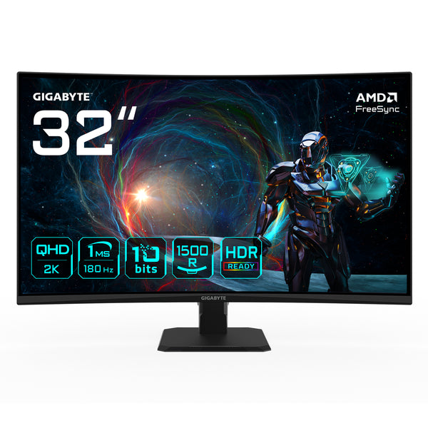 GS32QCA 31.5" Monitor Curvo para Gaming QHD - 2560 x 1440  180Hz  1ms  250 cd/m  FreeSync  HDR Ready  HDMI 2.0  DisplayPort 1.4