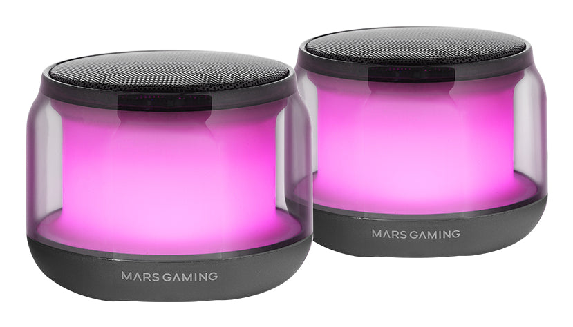 MS-AURA  Altavoces Bluetooth 5.3  Chipset DSP Personalizado 15W  Iluminacin RGB con Diseo ClearView 360  Altavoces Compactos con Caja de Control de Volumen y RGB  Entrada AUX-IN  Negro