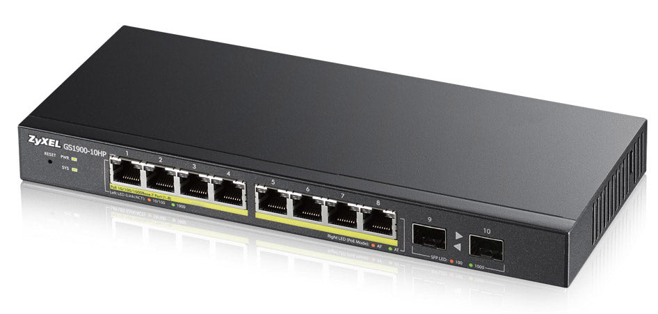 GS1900-10HP Gestionado L2 Gigabit Ethernet (10/100/1000) Energa sobre Ethernet (PoE) 1U Negro