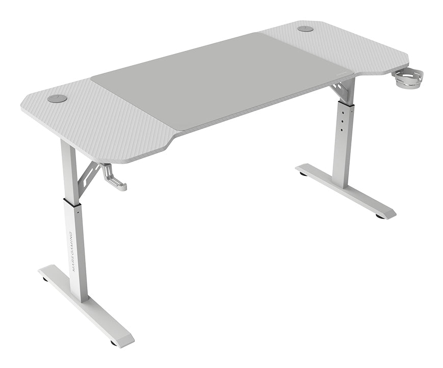 MGD-ERGO140  Mesa Altura Ajustable 3 Posiciones  Superficie Ergonmica  Estructura Metlica  Alfombrilla XXL  Soporte Auriculares + Bebida  Gestin Cableado  Mesa Gaming 140x60cm  Blanco