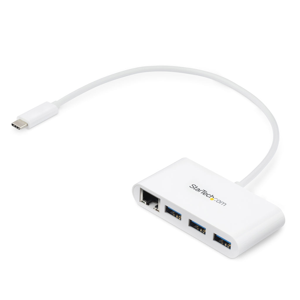 Concentrador USB 3.0 (5Gbps) de 3 Puertos con USB-C y Ethernet Gigabit - Hub Ladrn de USB Convencional - Blanco