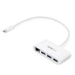 Concentrador USB 3.0 (5Gbps) de 3 Puertos con USB-C y Ethernet Gigabit - Hub Ladrn de USB Convencional - Blanco