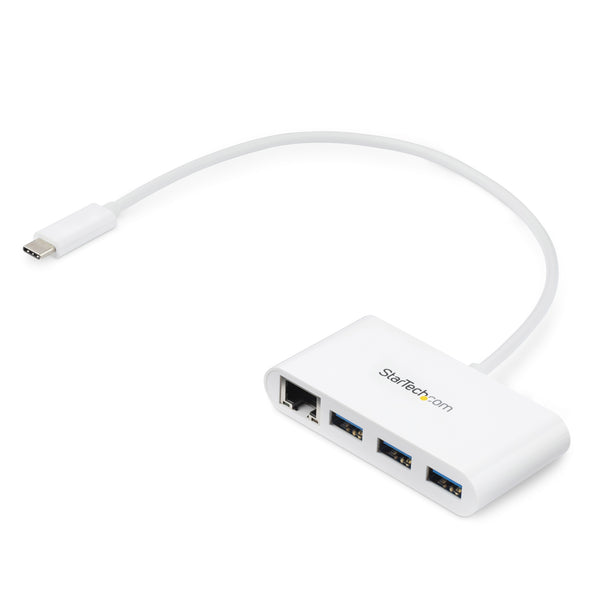 Concentrador USB 3.0 (5Gbps) de 3 Puertos con USB-C y Ethernet Gigabit - Hub Ladrn de USB Convencional - Blanco