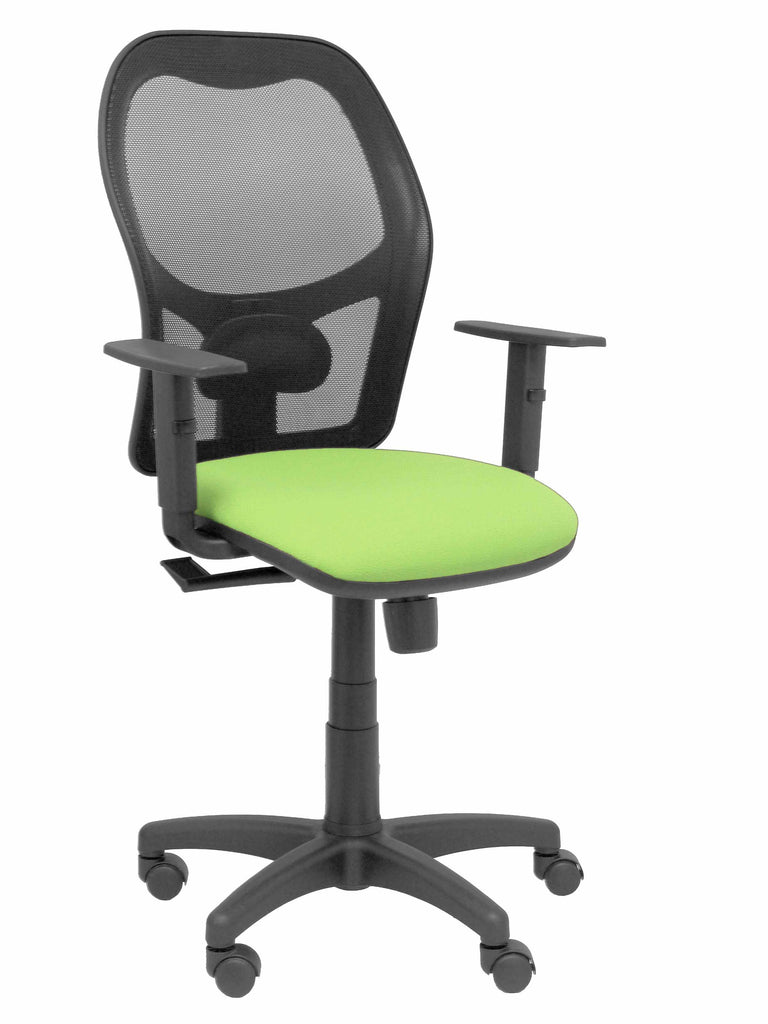 Silla Alocn malla negra asiento bali pistacho brazos regulables