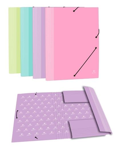 MARIOLA CARPETA CON GOMAS 3 SOLAPAS FOLIO CARTN FORRADO PLASTIFICADO MATE SURTIDOS PASTEL - Color no elegible