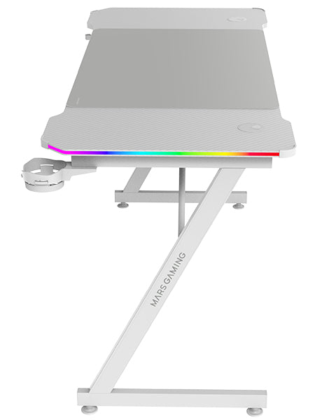 MGD-X140RGB  Mesa Gaming Ergonmica  Iluminacin ARGB con Mando  Fibra de Carbono  Alfombrilla XXL  Soporte Auriculares y Bebida  Gestin Cableado  Escritorio Gaming 140x60cm  Blanco