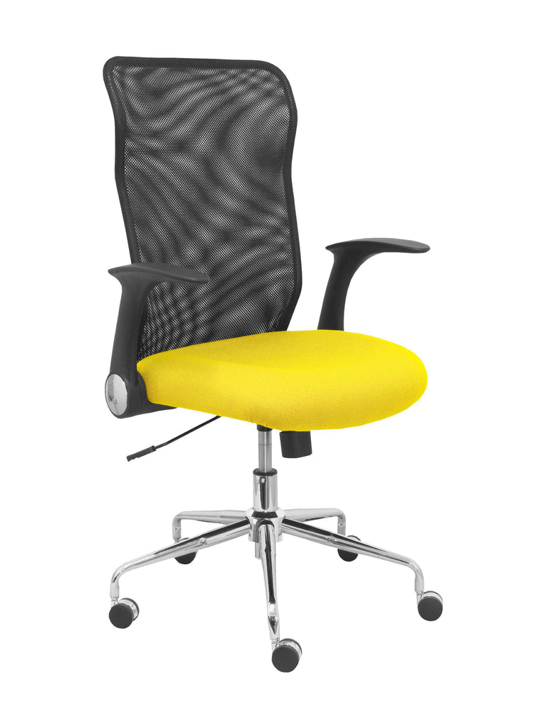 Silla Minaya respaldo malla negro asiento bali amarillo