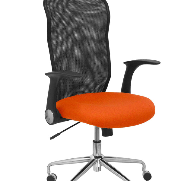 Silla Minaya respaldo malla negro asiento bali naranja oscuro
