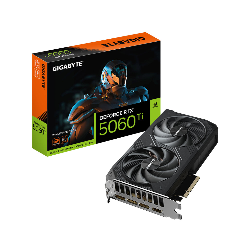 GeForce RTX 5060 Ti WINDFORCE OC 8G Tarjeta Grfica  8 GB GDDR7  128 bits  PCI-E 5.0  2587 MHz Frecuencia del ncleo  3 x DisplayPort  1 x HDMI  GV-N506TWF2OC-8GD