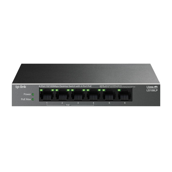 LiteWave LS106LP switch No administrado Fast Ethernet (10/100) Energa sobre Ethernet (PoE) Negro