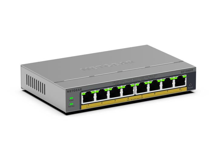 GS108EPP No administrado Gigabit Ethernet (10/100/1000) Energa sobre Ethernet (PoE) Montaje en pared/escritorio Gris