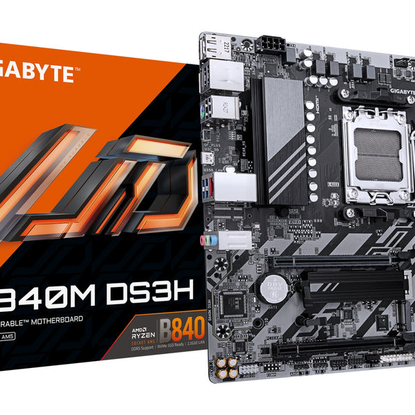 B840M DS3H Placa base - Procesadores AMD Ryzen 9000  VRM de 8+2+2 fases  hasta 8200 MHz DDR5  2xPCIe 4.0 M.2  LAN 2.5GbE  USB 3.2 Gen 1
