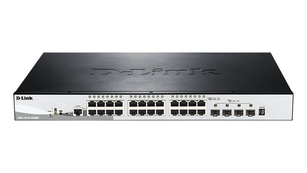 DGS-1510-28XMP switch Gestionado L2/L3 Gigabit Ethernet (10/100/1000) Energa sobre Ethernet (PoE) Negro  Gris
