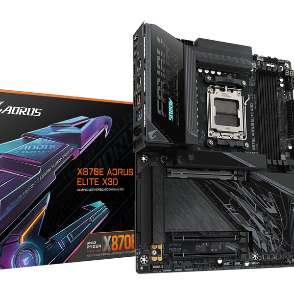 X870E AORUS ELITE X3D Placa Base  Compatible con procesadores AMD Ryzen 9000  VRM digital de 16+2+2 fases  hasta 9000 Hz DDR5 (OC)  2 x PCIe 5.0 + 2 x PCIe 4.0  Wi-Fi 7  LAN 5 GbE  USB 4