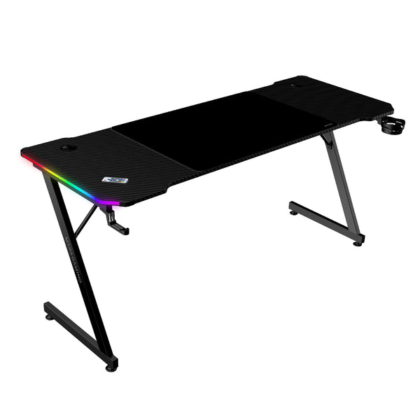MGD-X160RGB  Mesa Gaming Ergonmica  Iluminacin ARGB con Mando  Fibra de Carbono  Alfombrilla XXL  Soporte Auriculares y Bebida  Gestin Cableado  Escritorio Gaming 160x60cm  Negro