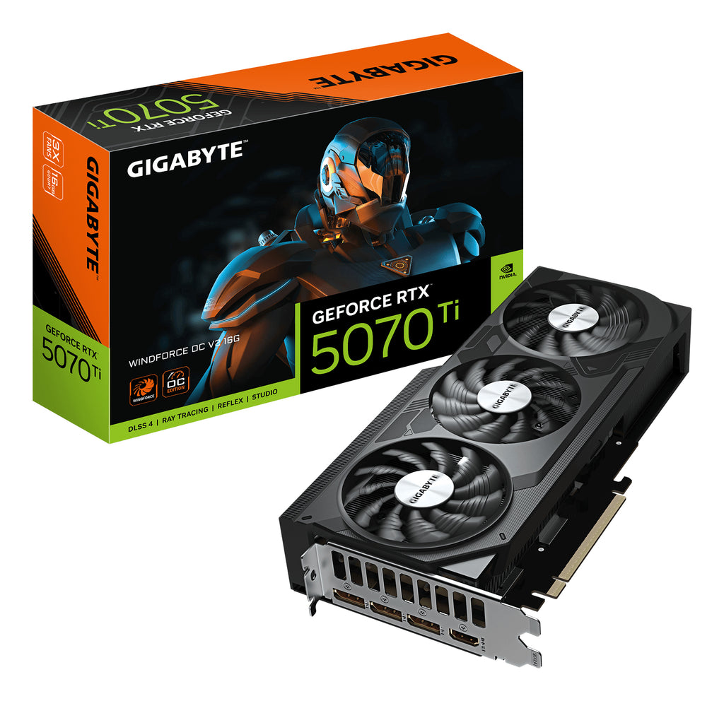 GeForce RTX 5070 Ti WINDFORCE OC V2 16G Tarjeta Grfica - 16GB GDDR6  256bit  PCI-E 5.0  2497 MHz Frecuencia del Ncleo  3 x DisplayPort  1 x HDMI  GV-N507TWF3OCV2-16GD