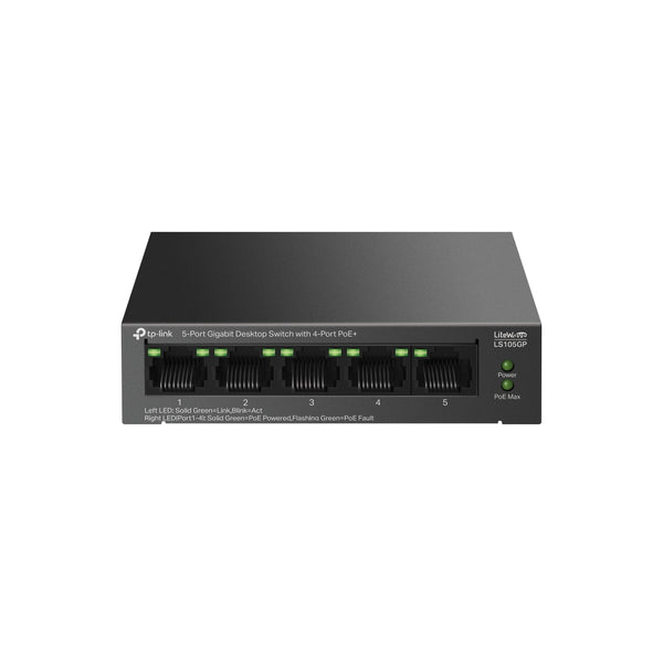 LiteWave LS105GP switch No administrado Gigabit Ethernet (10/100/1000) Energa sobre Ethernet (PoE) Negro