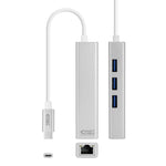 Conversor USB-C a Ethernet Gigabit + 3xUSB 3.0  Plata  15 cm