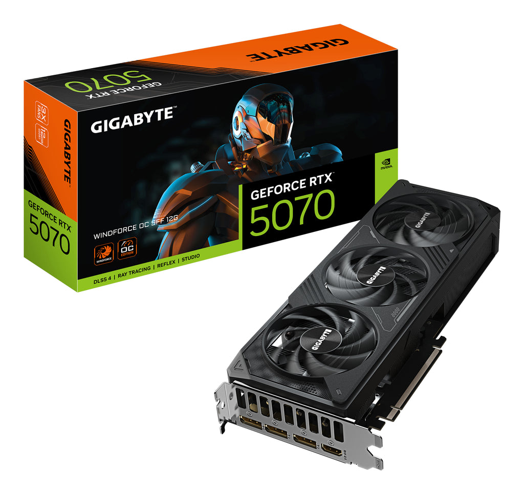 GeForce RTX 5070 WINDFORCE OC SFF 12G Tarjeta Grfica - 12GB GDDR7  192 bits  PCI-E 5.0  2542 MHz Core Clock  3 x DP 2.1a  1 x HDMI 2.1b  NVIDIA DLSS 4  GV-N5070WF3OC-12GD