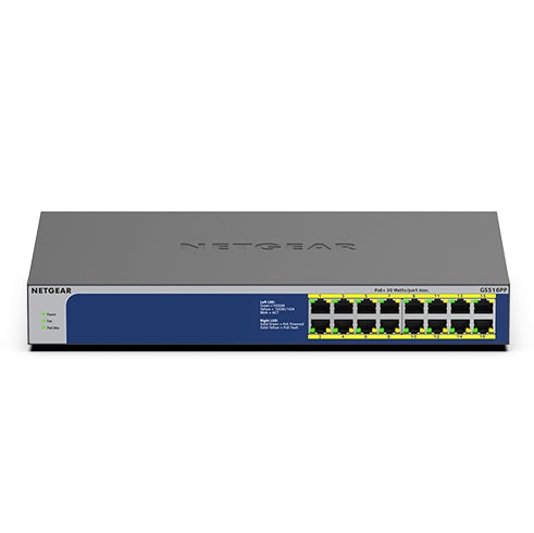 GS516PP No administrado Gigabit Ethernet (10/100/1000) Energa sobre Ethernet (PoE) Azul  Gris