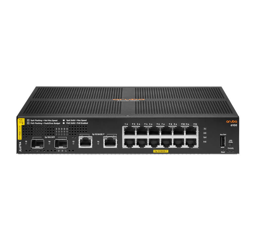 Aruba Networking 6100 12G Class4 PoE 2G/2SFP+ 139W Gestionado L3 Gigabit Ethernet (10/100/1000) Energa sobre Ethernet (PoE) 1U Negro