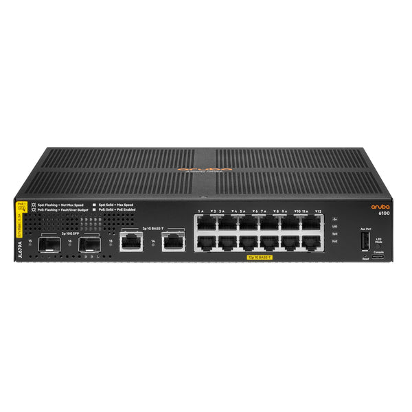 Aruba Networking 6100 12G Class4 PoE 2G/2SFP+ 139W Gestionado L3 Gigabit Ethernet (10/100/1000) Energa sobre Ethernet (PoE) 1U Negro