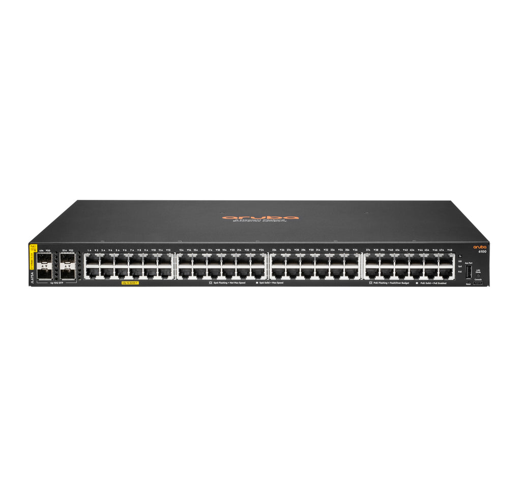 Aruba Networking 6100 48G Class4 PoE 4SFP+ 370W Gestionado L3 Gigabit Ethernet (10/100/1000) Energa sobre Ethernet (PoE) 1U Negro