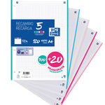 RECAMBIO CLASSIC 100H + 20H GRATIS A4 SUELTAS 90GR 5X5MM 4 TALADROS 5 BANDAS COLORES PASTEL