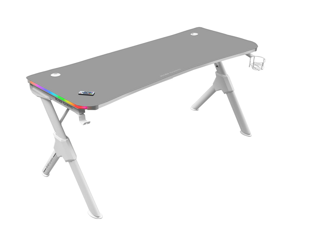 MGD140RGB  Mesa Ergonmica Gaming RGB  Soporte Auriculares y Bebida  Alfombrilla Ratn  140x60cm  Blanco