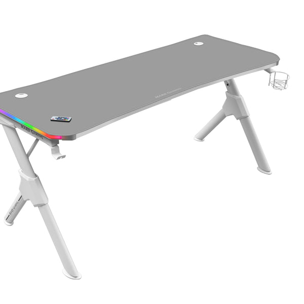 MGD140RGB  Mesa Ergonmica Gaming RGB  Soporte Auriculares y Bebida  Alfombrilla Ratn  140x60cm  Blanco