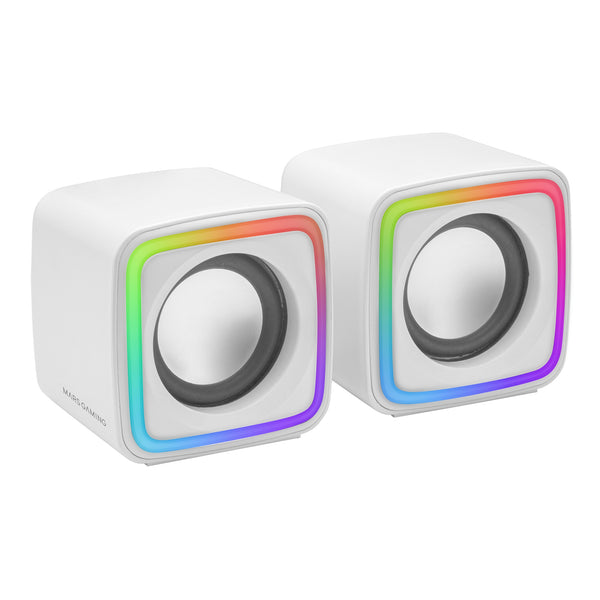 MSCUBEW Blanco  Altavoces Gaming RGB Compactos  Procesador Sonido DSP 8W  Control Volumen