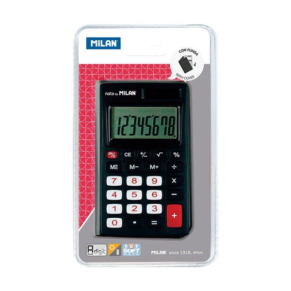 CALCULADORA 8 DIG.C/FUNDA NEGRA MILAN 150208KBL