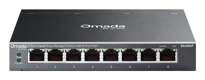 Omada ES208GP switch Gestionado L2 Gigabit Ethernet (10/100/1000) Energa sobre Ethernet (PoE) DIN rail Negro