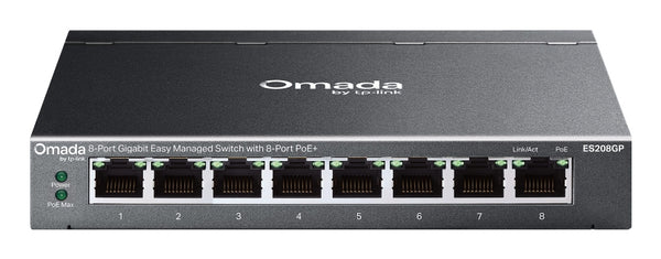 Omada ES208GP switch Gestionado L2 Gigabit Ethernet (10/100/1000) Energa sobre Ethernet (PoE) DIN rail Negro