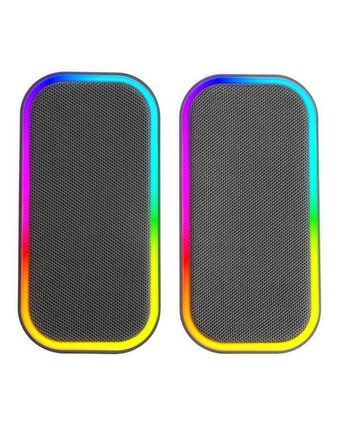 MS-OM  Altavoces Gaming 20W  Iluminacin Dinmica RGB  Altavoces Bluetooth 5.3 + AUX-IN  Caja de Control de Volumen  Chipset DSP Personalizado  Compatibilidad Universal  Negro