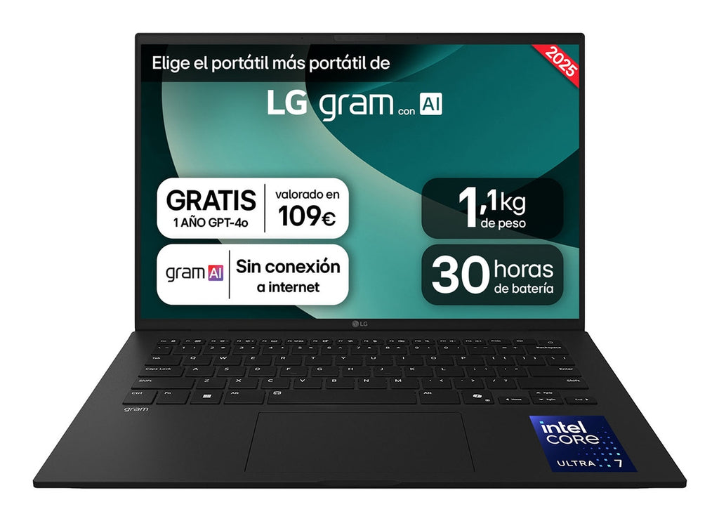 Gram 14Z90T Intel Core Ultra 7 255H Porttil 35 6 cm (14") WUXGA 32 GB LPDDR5x-SDRAM 1 TB SSD Wi-Fi 6E (802.11ax) Windows 11 Pro Espaol Negro