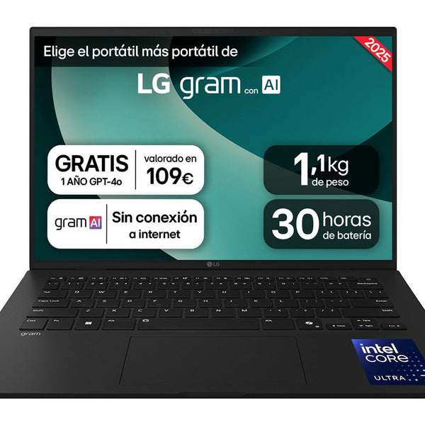 Gram 14Z90T Intel Core Ultra 7 255H Porttil 35 6 cm (14") WUXGA 32 GB LPDDR5x-SDRAM 1 TB SSD Wi-Fi 6E (802.11ax) Windows 11 Pro Espaol Negro