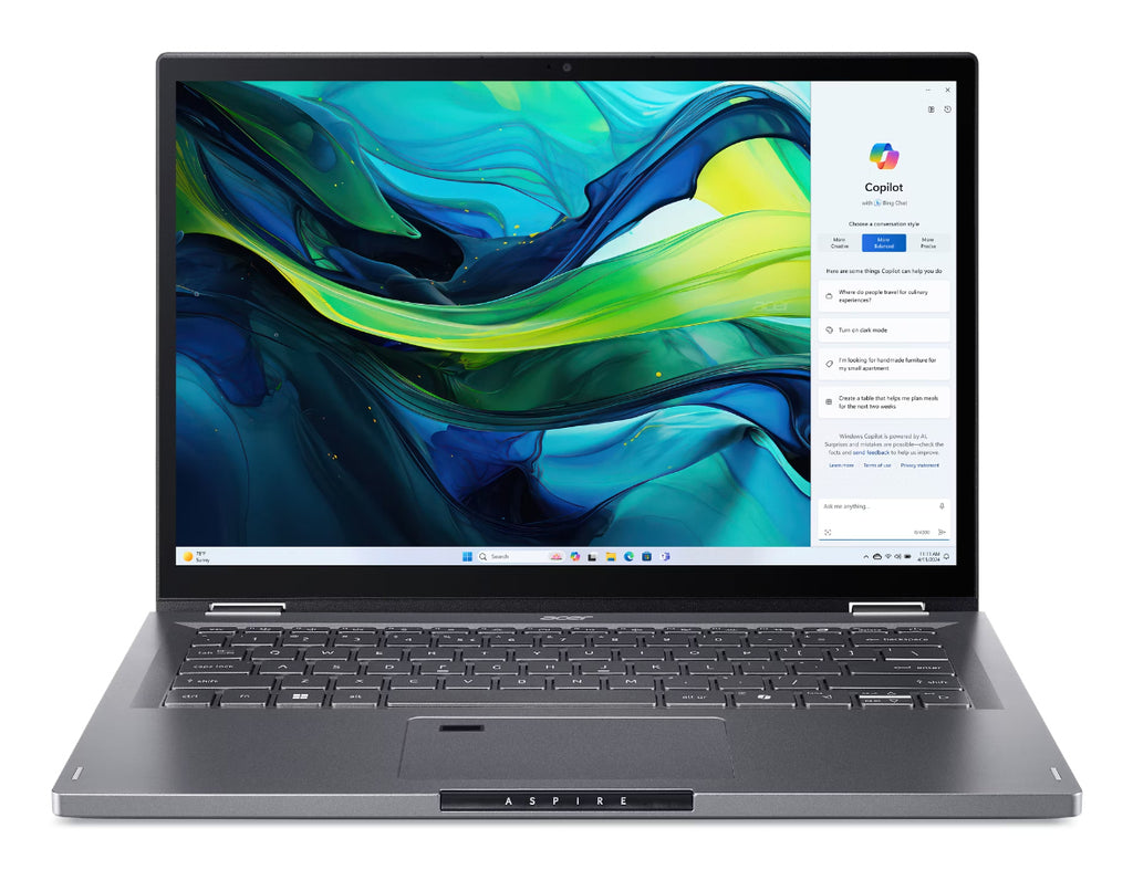 Aspire Spin 14 ASP14-52MTN-505B Intel Core Ultra 5 115U Hbrido (2-en-1) 35 6 cm (14") Pantalla tctil WUXGA 16 GB LPDDR5x-SDRAM 512 GB SSD Wi-Fi 6 (802.11ax) Windows 11 Home Gris