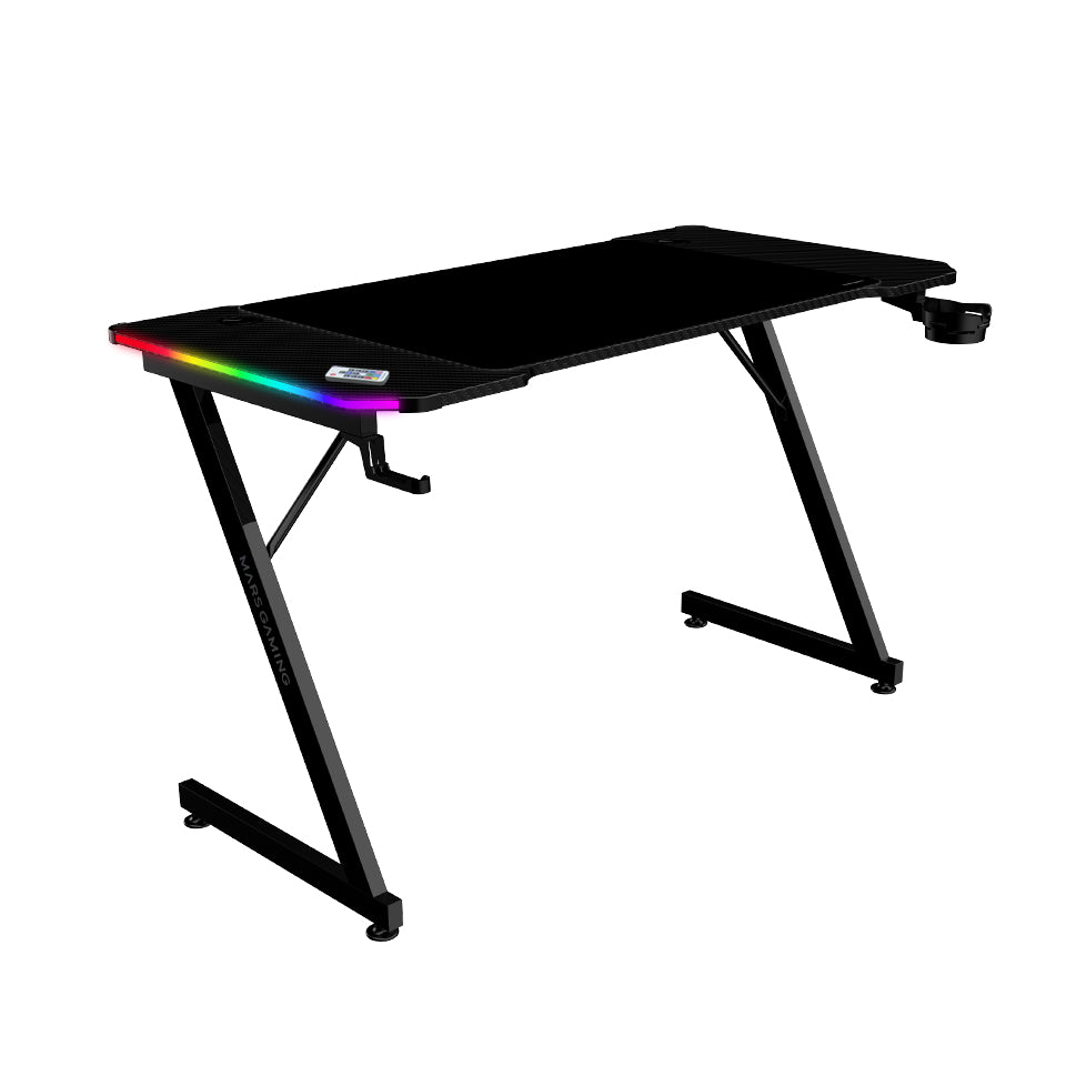 MGD-X120RGB  Mesa Gaming Ergonmica  Iluminacin ARGB con Mando  Fibra de Carbono  Alfombrilla XXL  Soporte Auriculares y Bebida  Gestin Cableado  Escritorio Gaming 120x60cm  Negro
